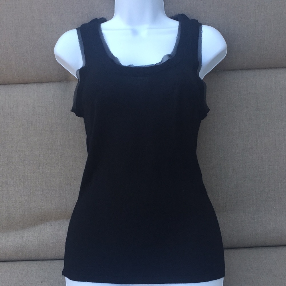Neiman Marcus Sweater Knit Tank Top with Raw Edge Detail